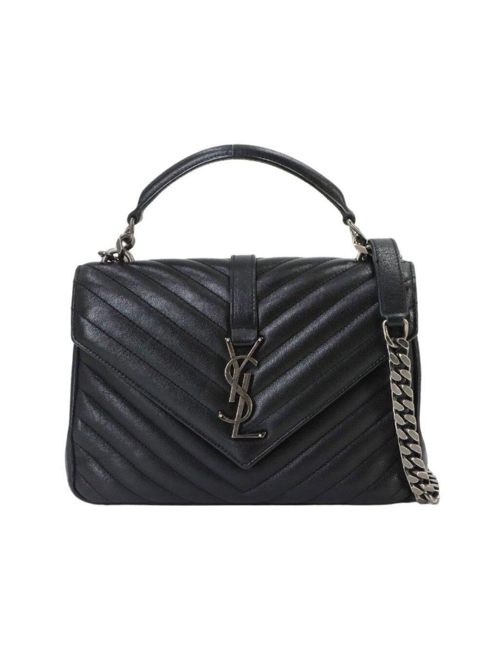 Saint Laurent 2-Way Hand Chain Shoulder Bag Leather Black Silver